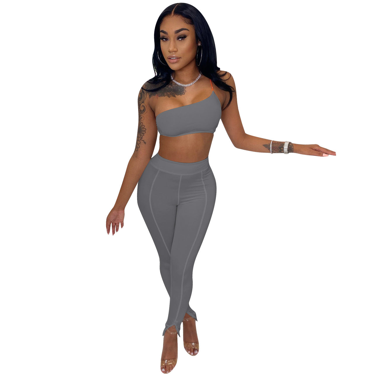 Women's Sling Tube Slit Hem Tracksuit 11