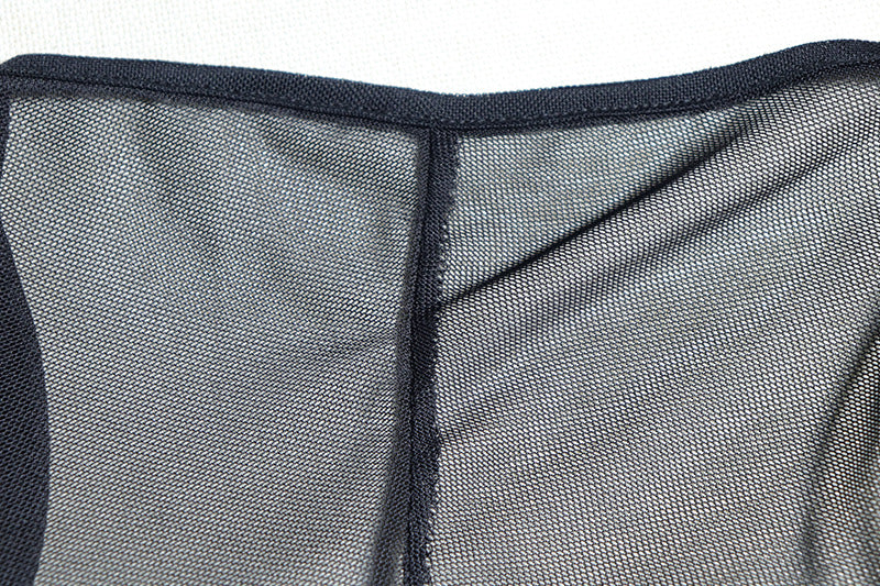 Women Sexy Halter Neck Mesh Patchwork Long Sleeve Dress 10