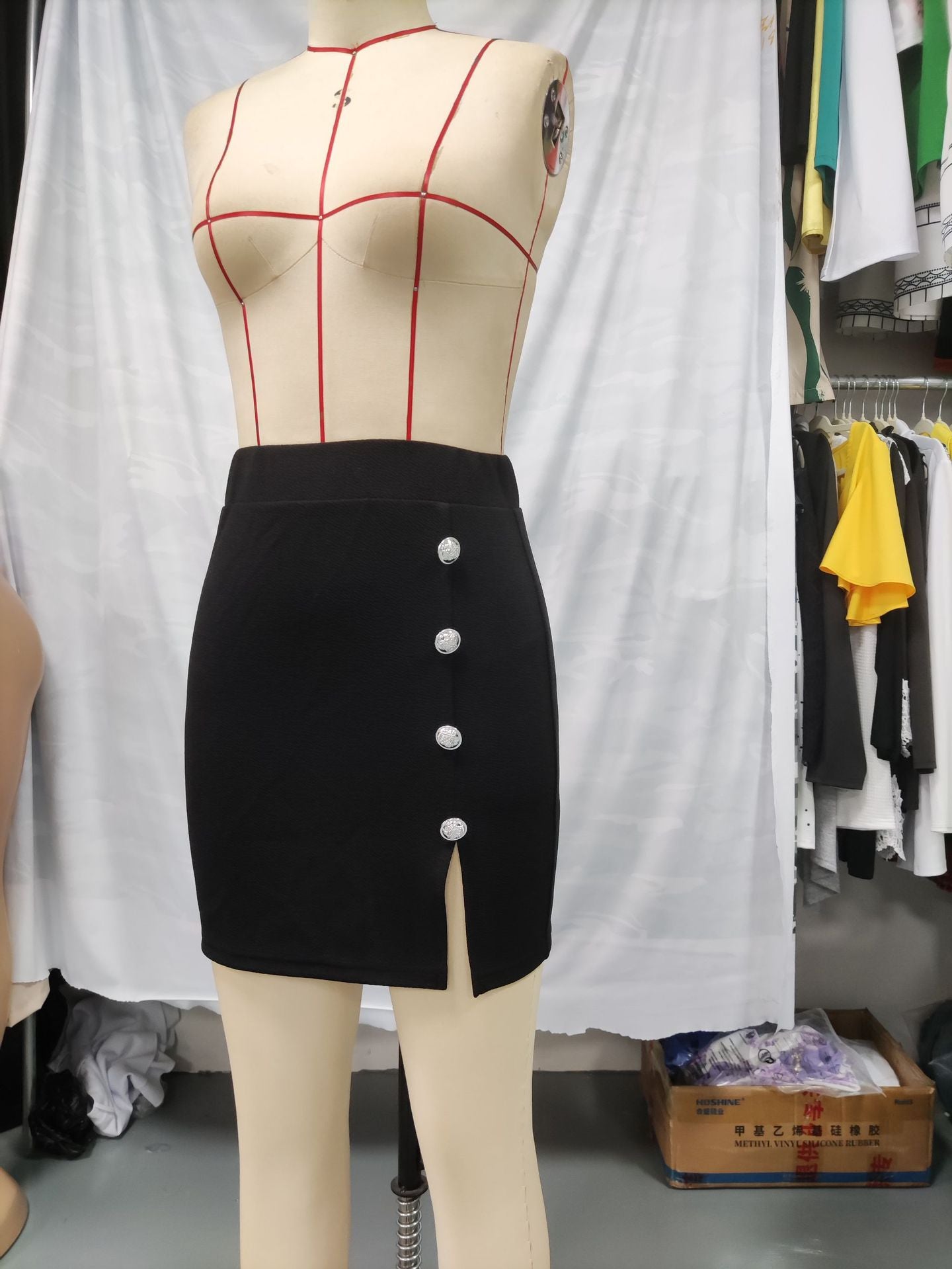 Women Button Side Slit Skirt 10