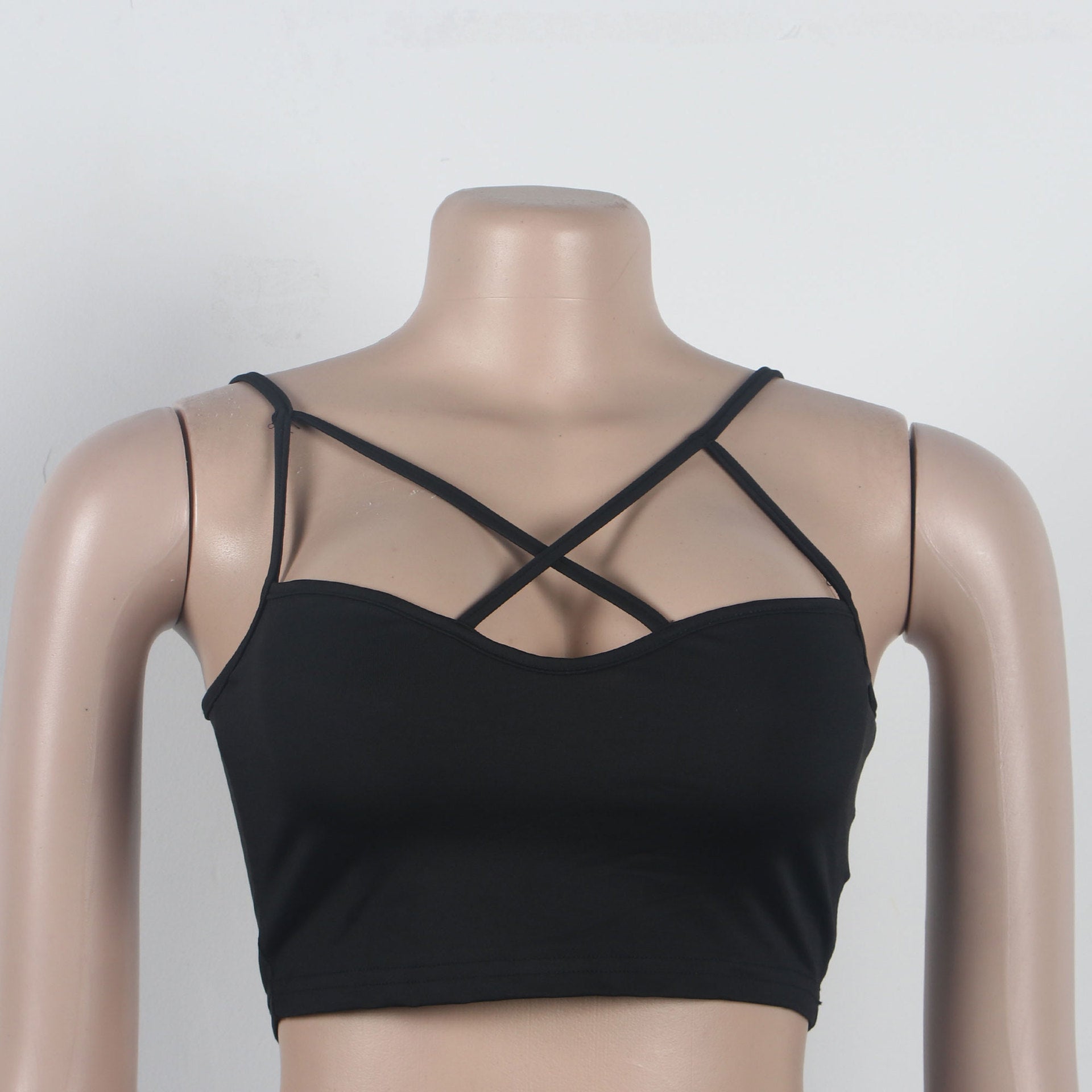 Sexy Slim Fit Solid Color Straps Tank Top Stretch Bell Bottom Pants Two-Piece Set 12