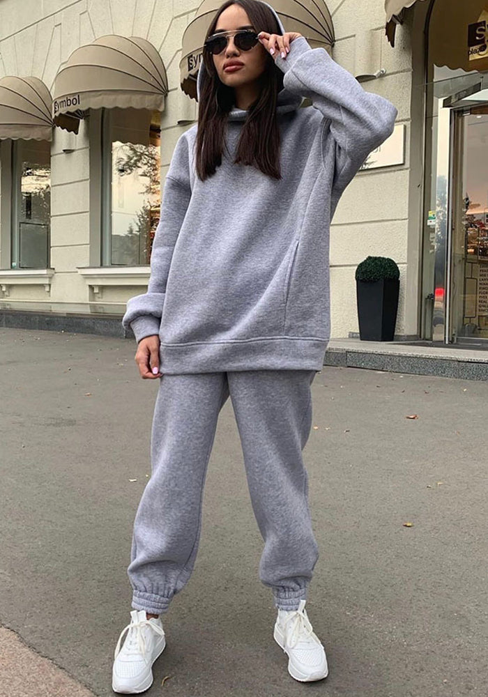 Women'S Fall Winter Fashion Solid loose Hoodies Casual Two Piece tracksuits