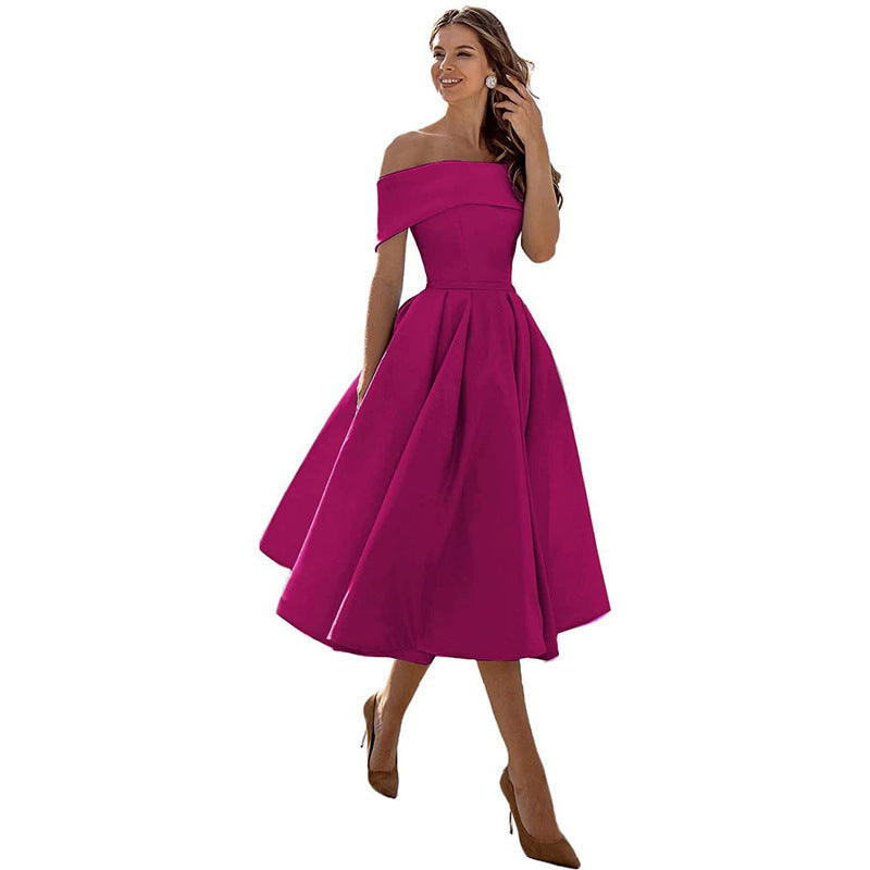 Elegant Off Shoulder Solid Color A-line Party Dress（Processing time need 3-6 days） 12