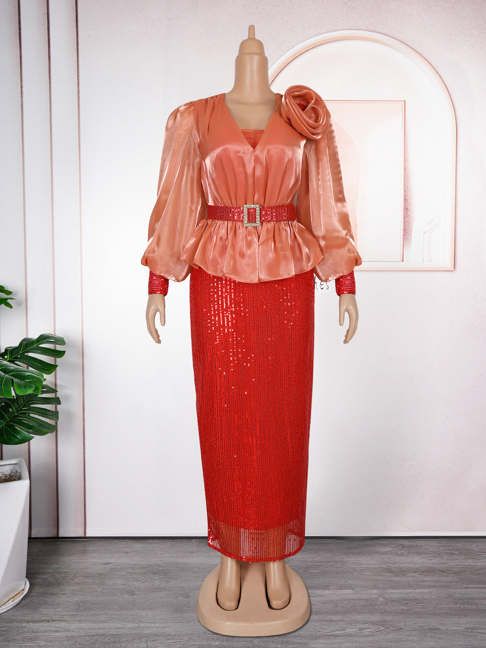 Africa Plus Size Women's Fashion Loose Sequin Evening Dress 8