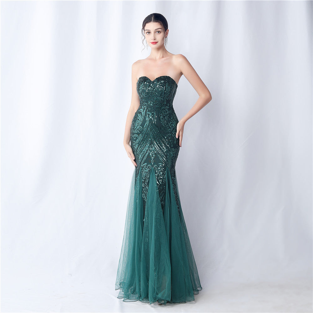 Positioned Flower Mesh Sequin Wedding Dinner Evening Dress 20
