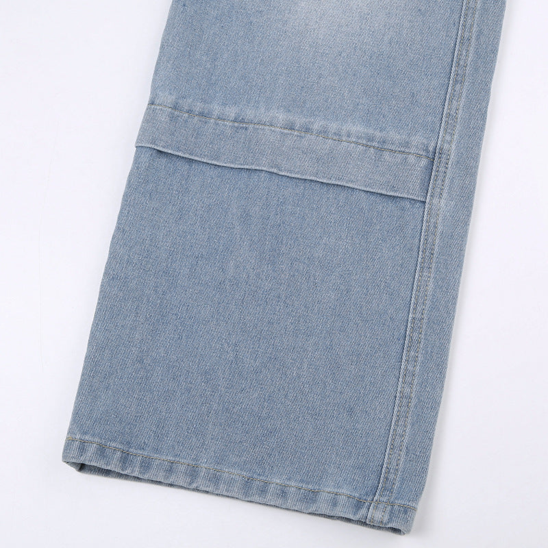 Women Pocket Loose Washed Cargo Denim Pants 16