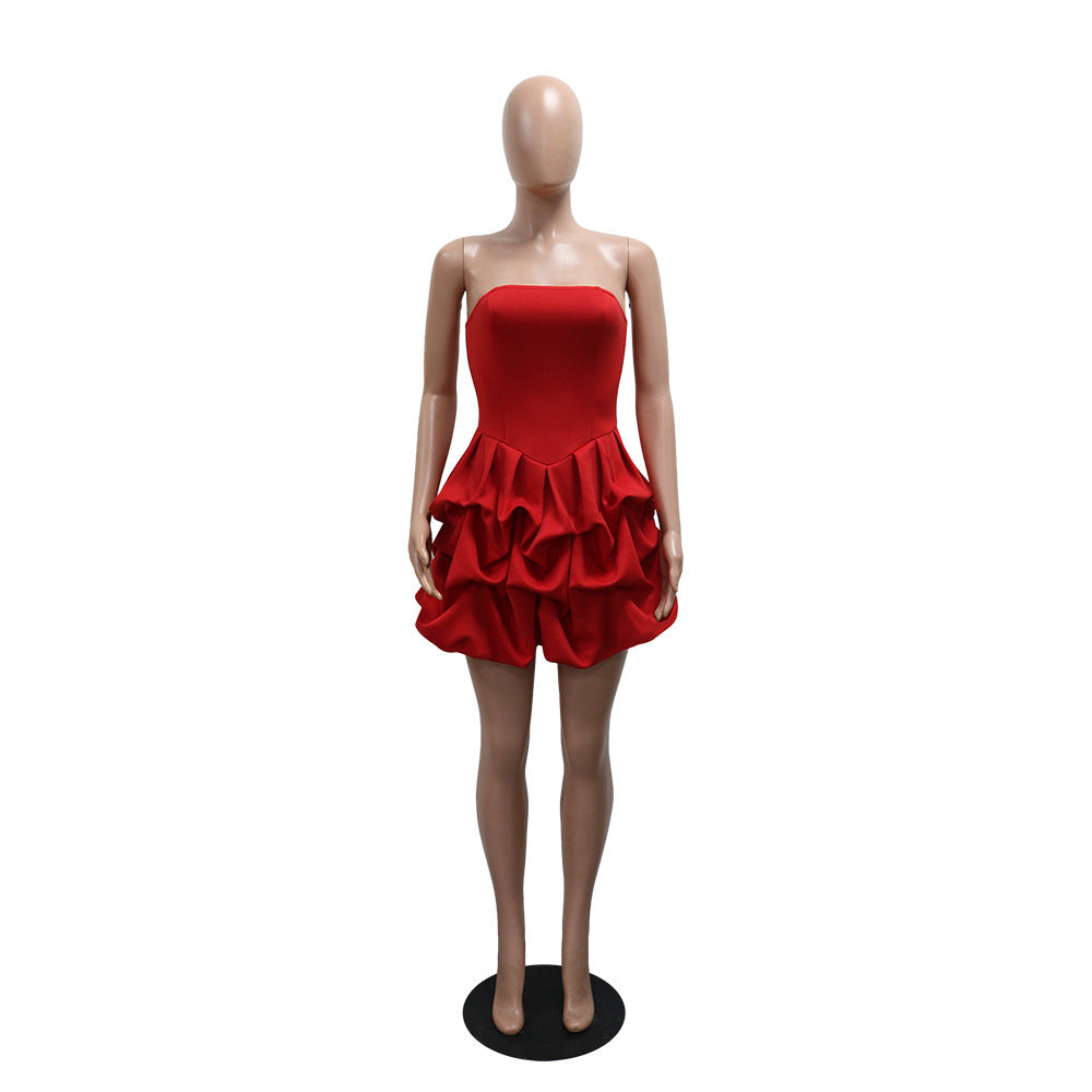 Women Sexy Solid Strapless Sleeveless Large Flower Bodycon Dress 5