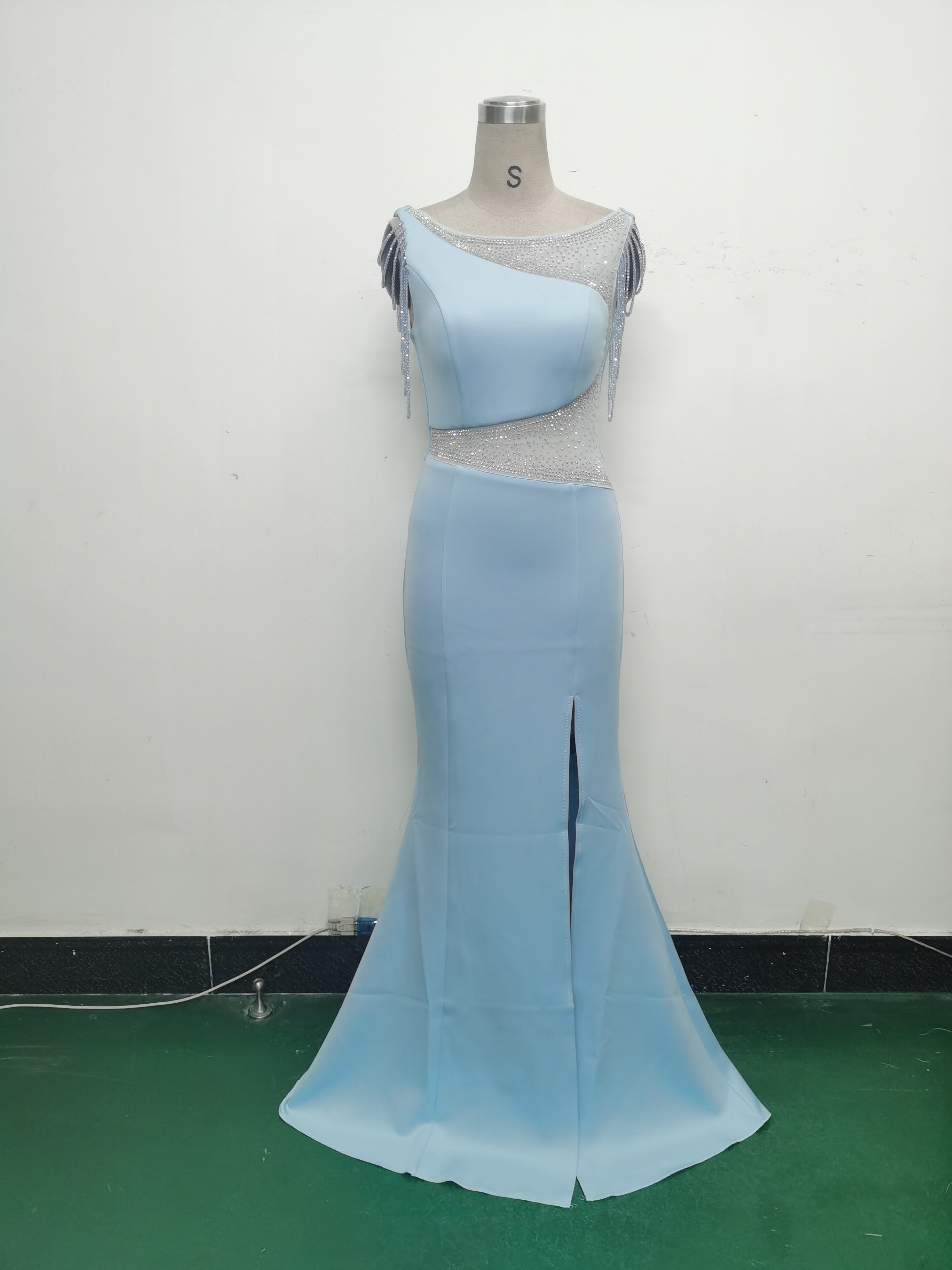 Women Beaded See-Through Mesh Split Evening Dress 26