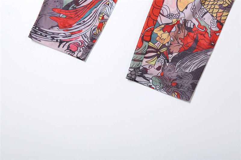 Summer Women sexy backless print see-through mesh jumpsuit 14