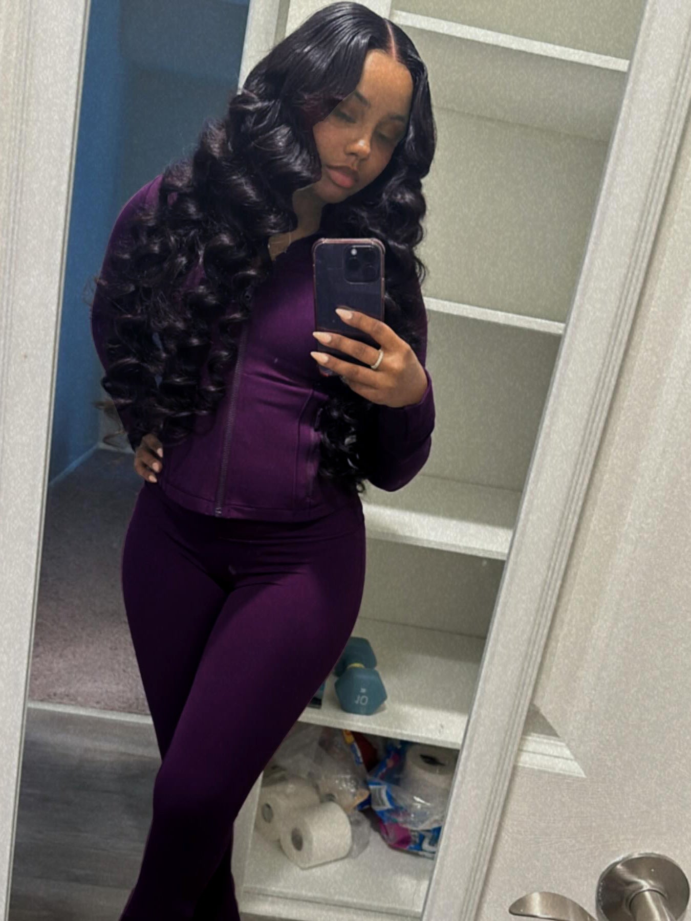 Sports Casual Women's Sexy Tight Fitting Long Sleeve Top Micro Bell Pants Two-Piece Set 4