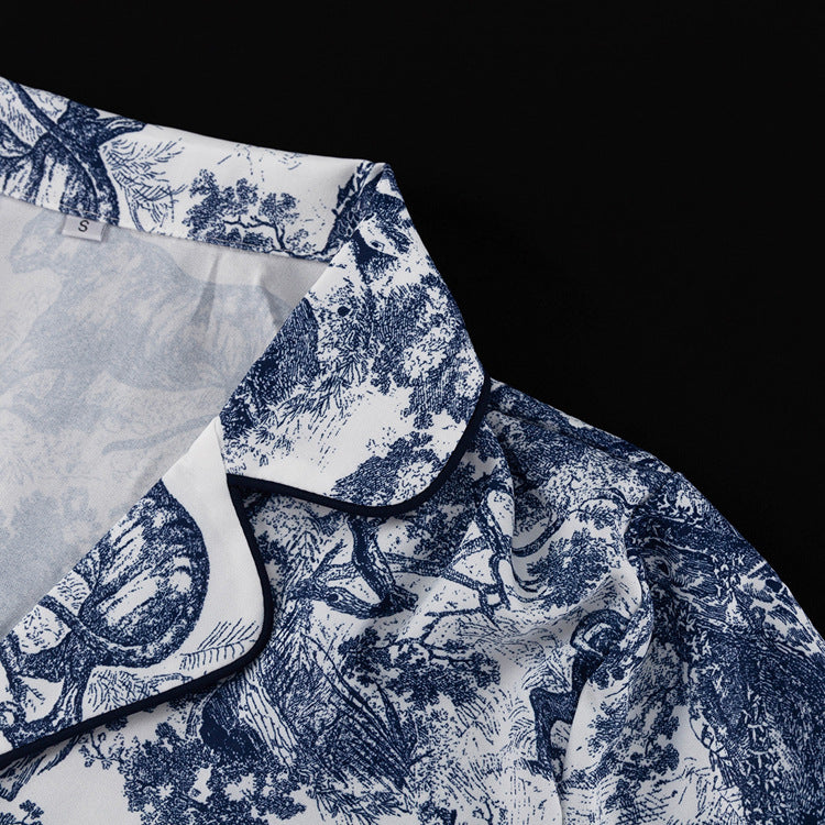 Spring And Autumn Print Turndown Collar Long Sleeve Shirt Trousers Two-Piece Suit Women's Clothing 10