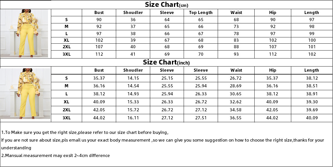 Women Print Lace-Up Long Sleeve Top and High Waist Suit Casual Two-piece Set 16