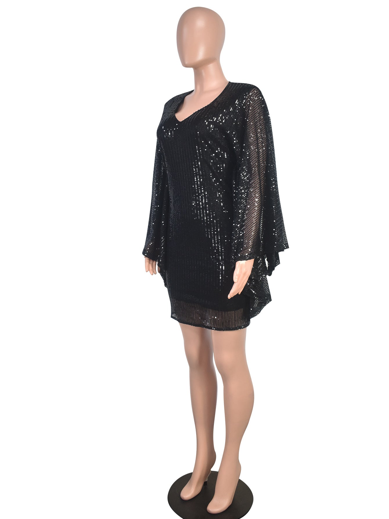 Autumn And Winter Women's Sexy V-Neck Bat Long Sleeve Dress 6