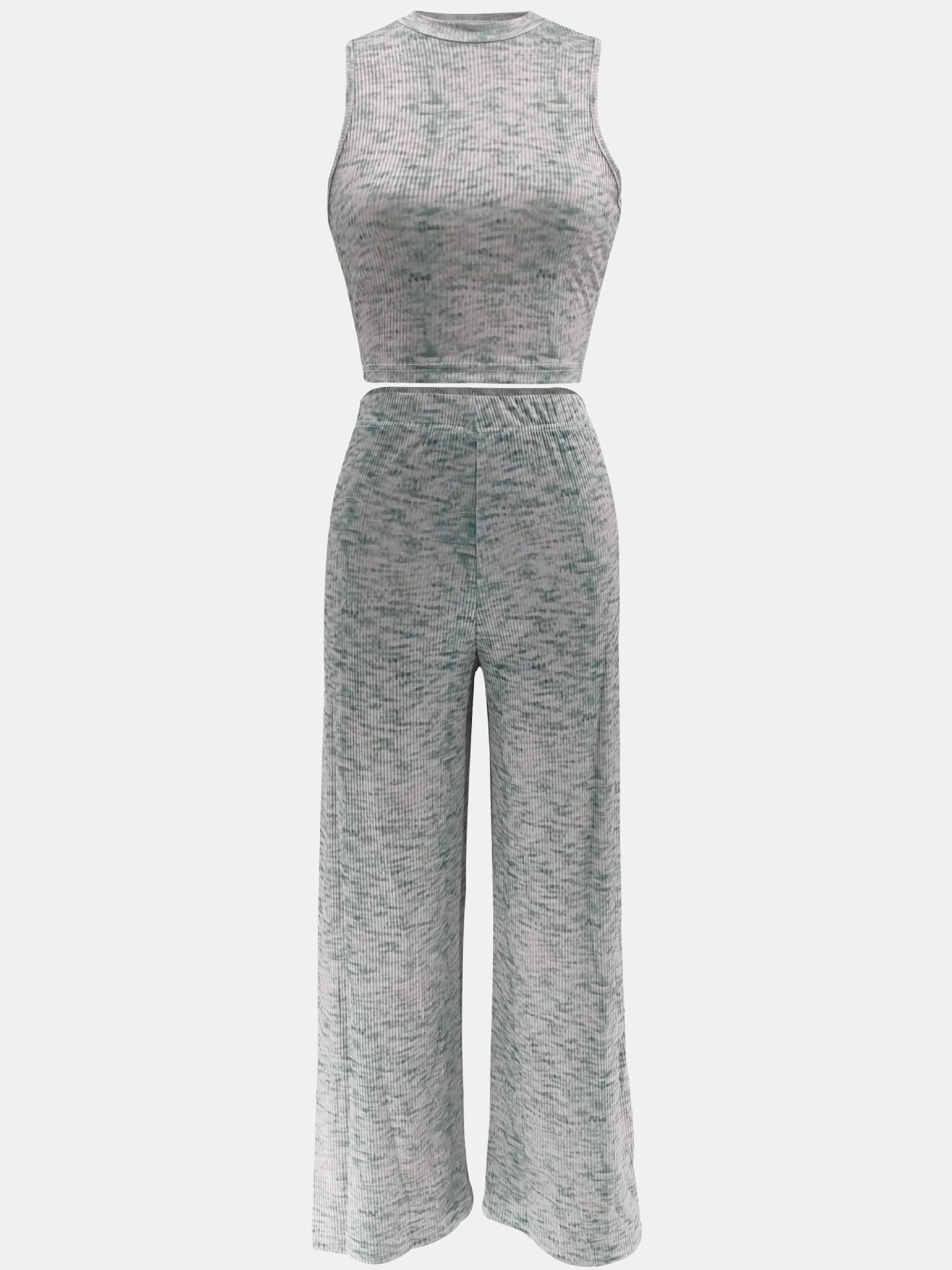 Women's Summer Sleeveless Printed Wide-Leg Two-Piece Trousers Set 13