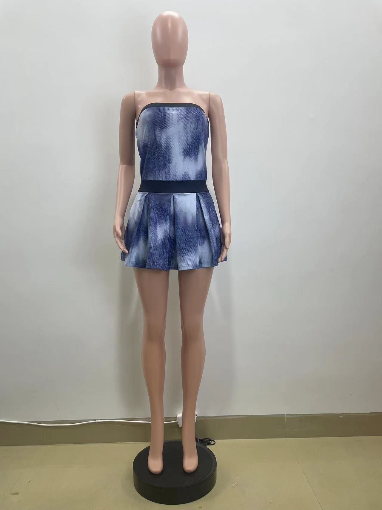 Summer Women tie-dye print Strapless Dress 6