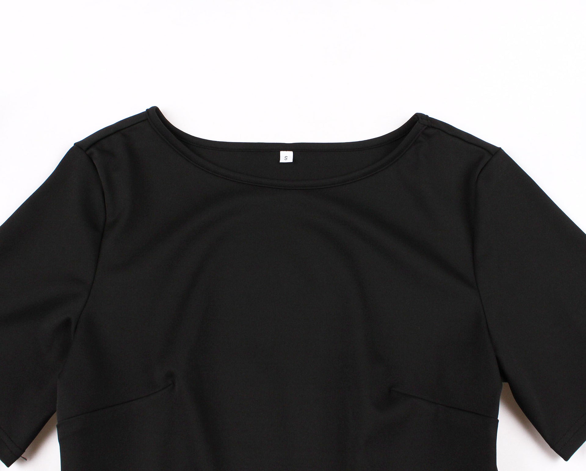 Women's Slim Waist Mesh Patchwork Short Sleeve Round Neck High Waist Chic Retro Swing Dress 9