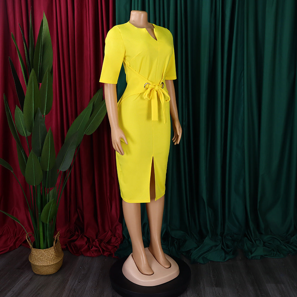 Women African V-Neck Solid Bodycon Dress 17