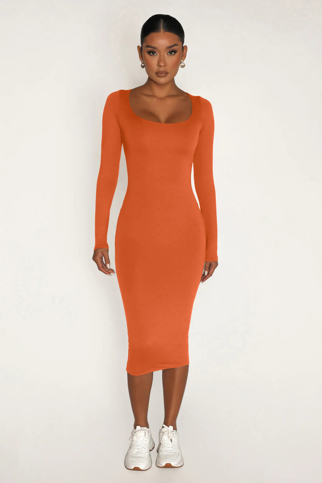 Women Sexy Long Sleeve Round Neck Bodycon Dress 15