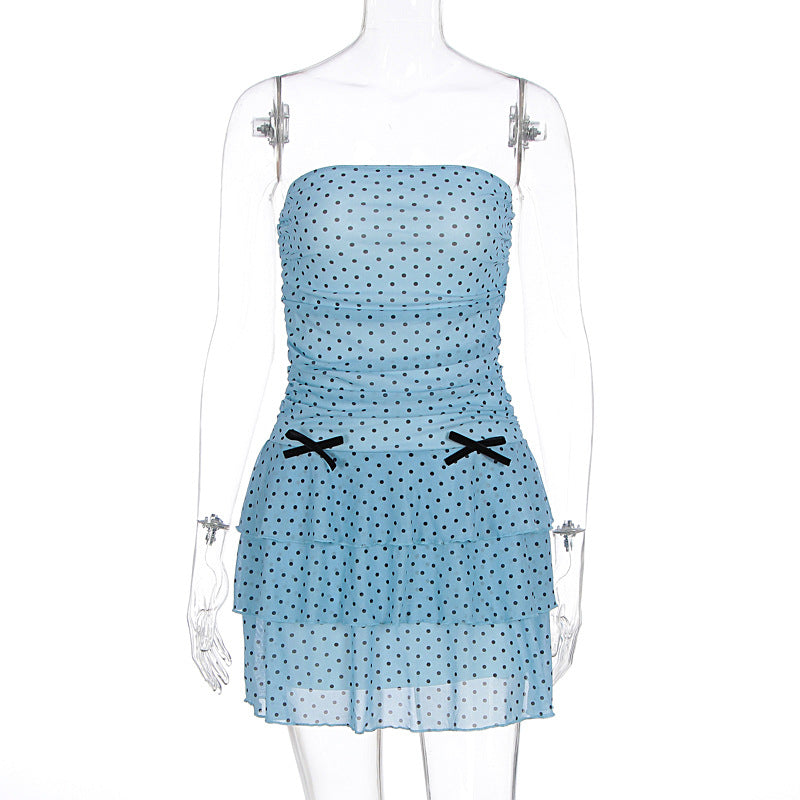 Women Summer Women Sexy Polka Dot Strapless Ruffle Bodycon Dress 10
