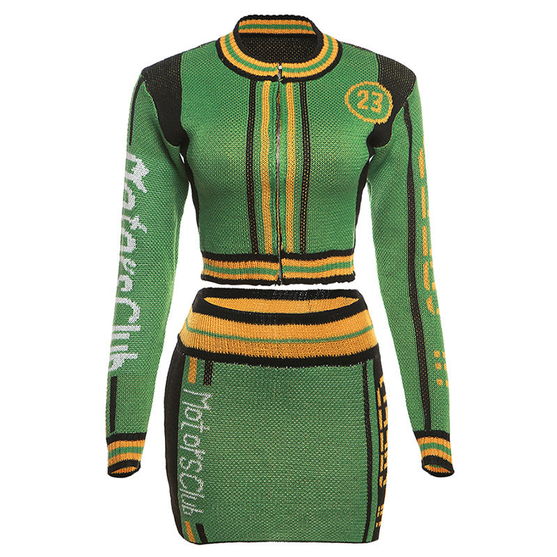 Women Letter Knitting Ribbed Top and Skirt two-piece set 10