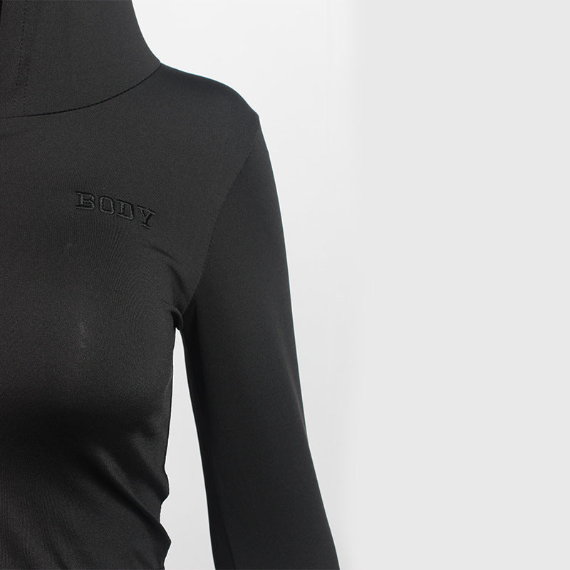 Women Solid Sexy Zipper Long Sleeve Top and Pant Two-piece Set 10