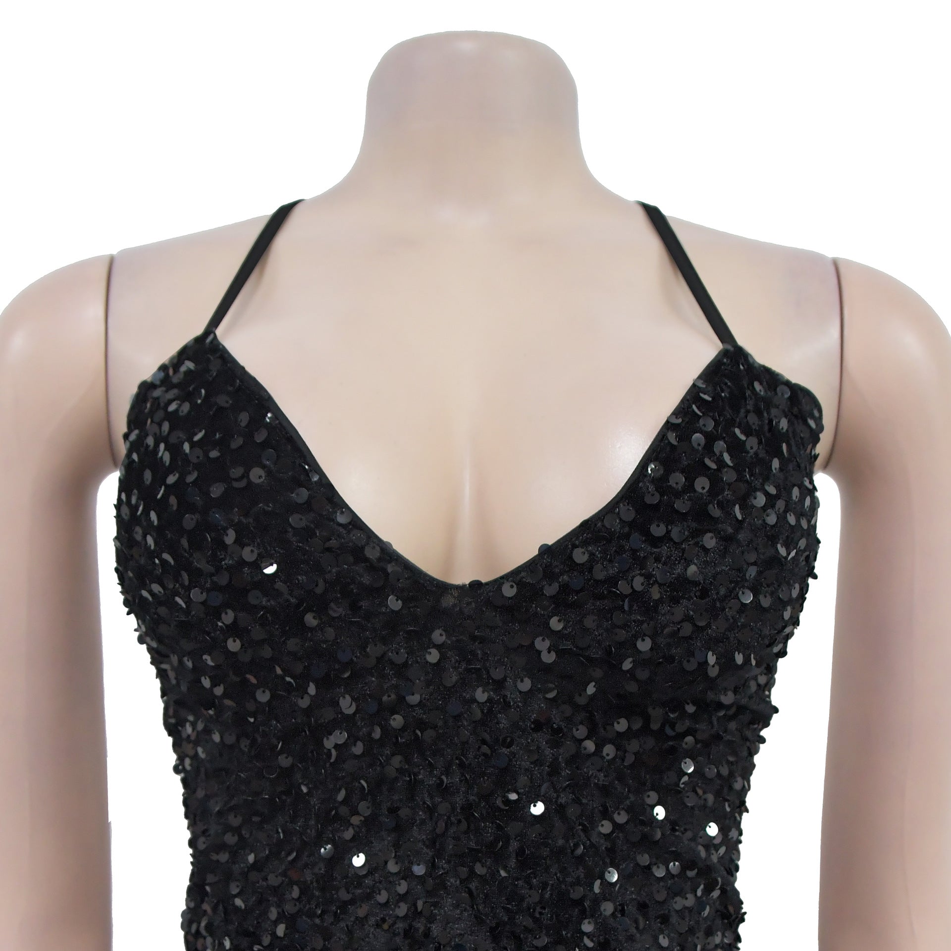 Women's Fashion Sequin Strap Backless Slit Evening Dress 16