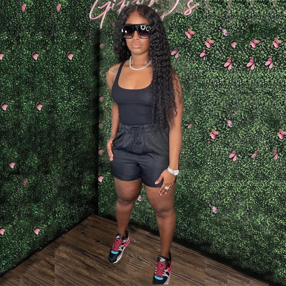 Women's Fashion Solid Color Two Piece Vest Loose Casual Shorts Summer Two Piece Set