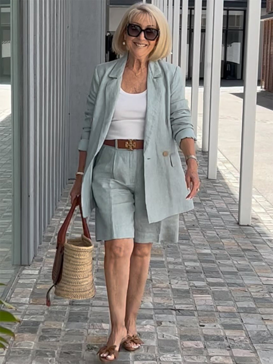 Summer Fashion Women's Clothing Turndown Collar Blazer Shorts Two-Piece Suit 3