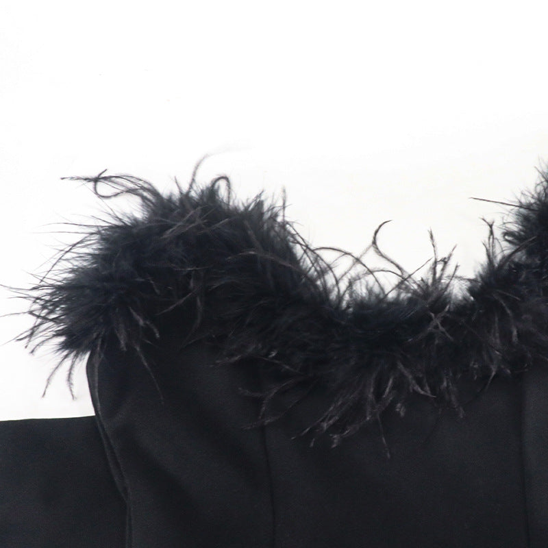 Spring Feather Deep V Sexy Tight Fitting Fashion Dress 17