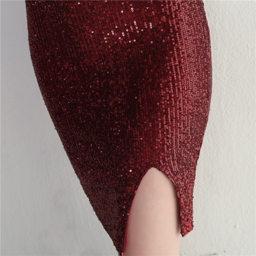 Women Straps Beaded Sequined Strap Sexy Evening Dress 43