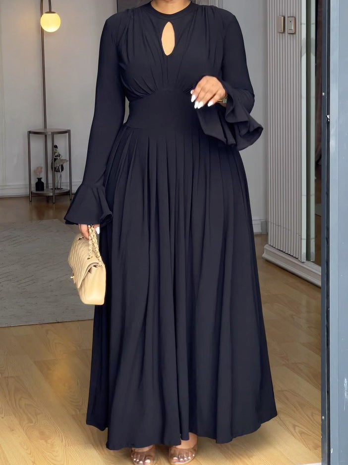 Women Solid Long-Sleeve Elegant Cutout Dress 3