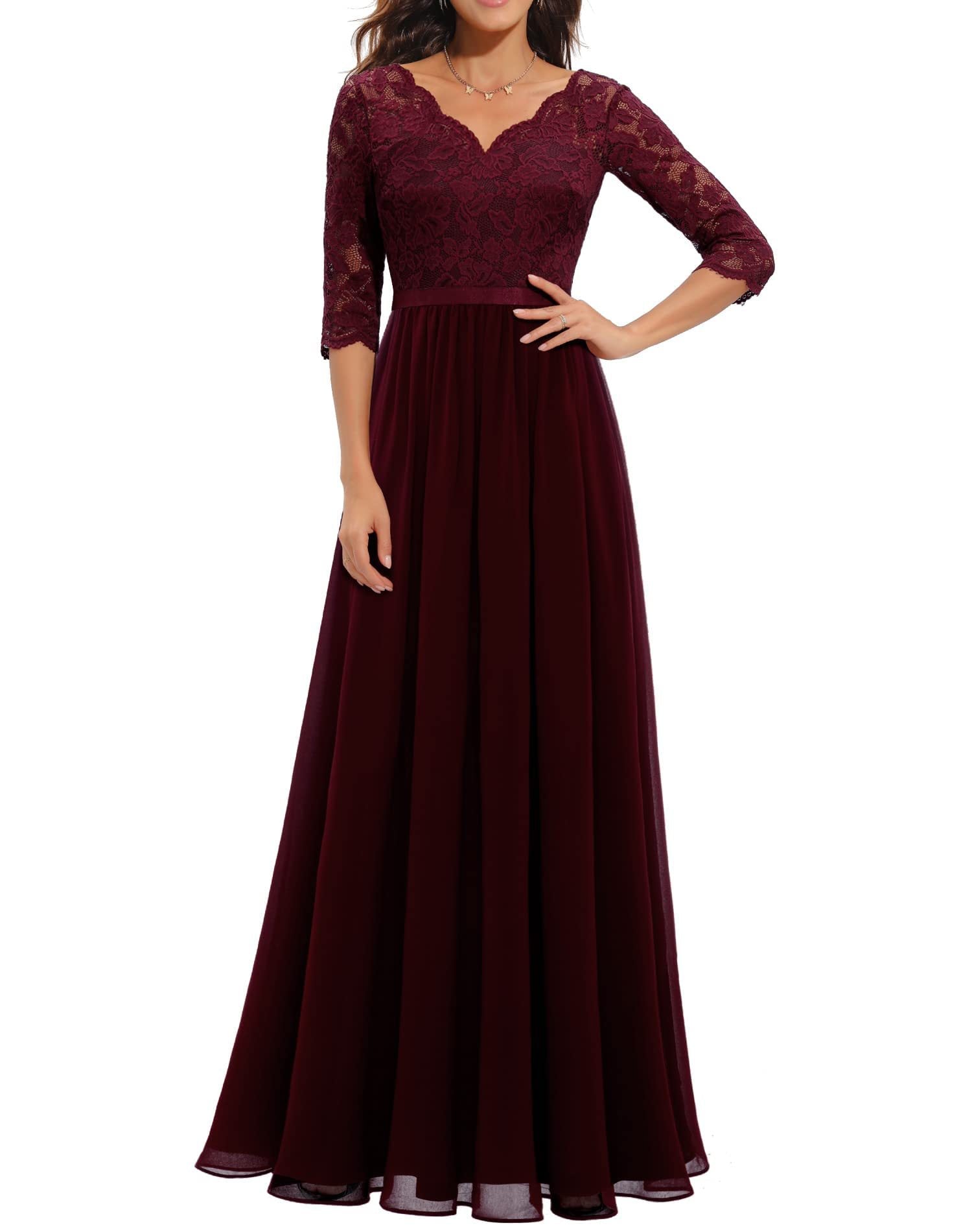 Elegant Lace Patchwork Long Slim Waist Elegant Gown Dress 15