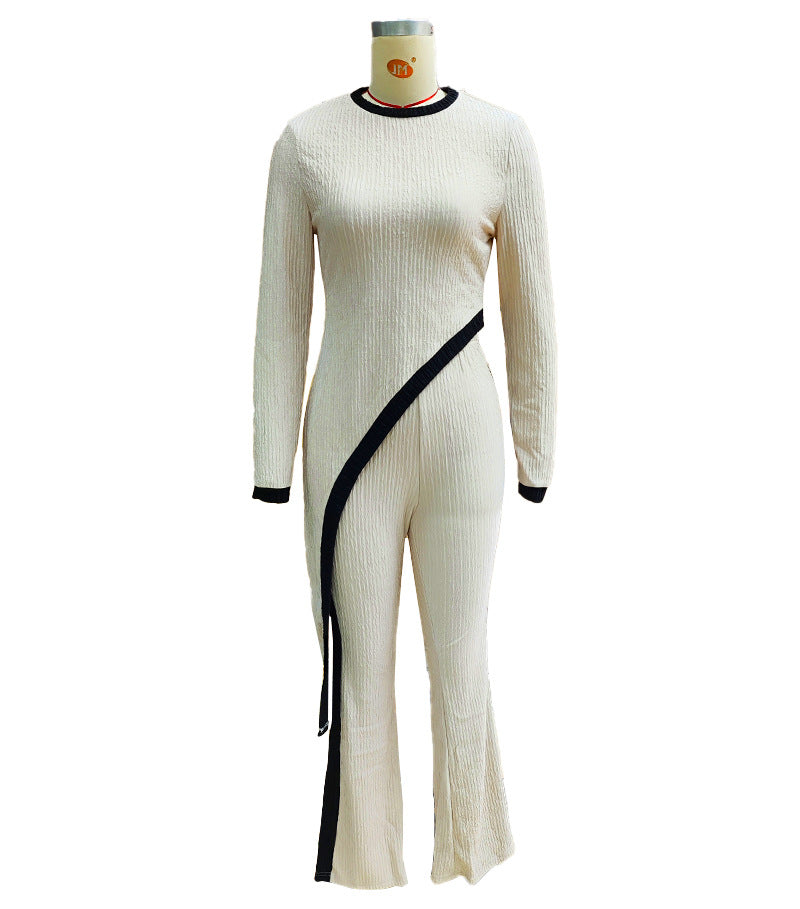 Women  Round Neck Contrast Color Long Sleeve Top and Pants Casual Two Piece Set 6