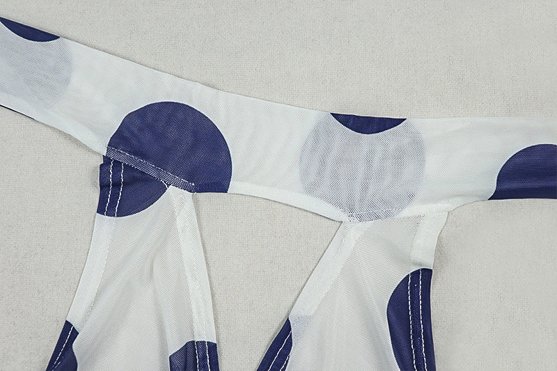 Black White Polka Dot Women's Slit Print Irregular High Neck Tie Low Back Dress 10