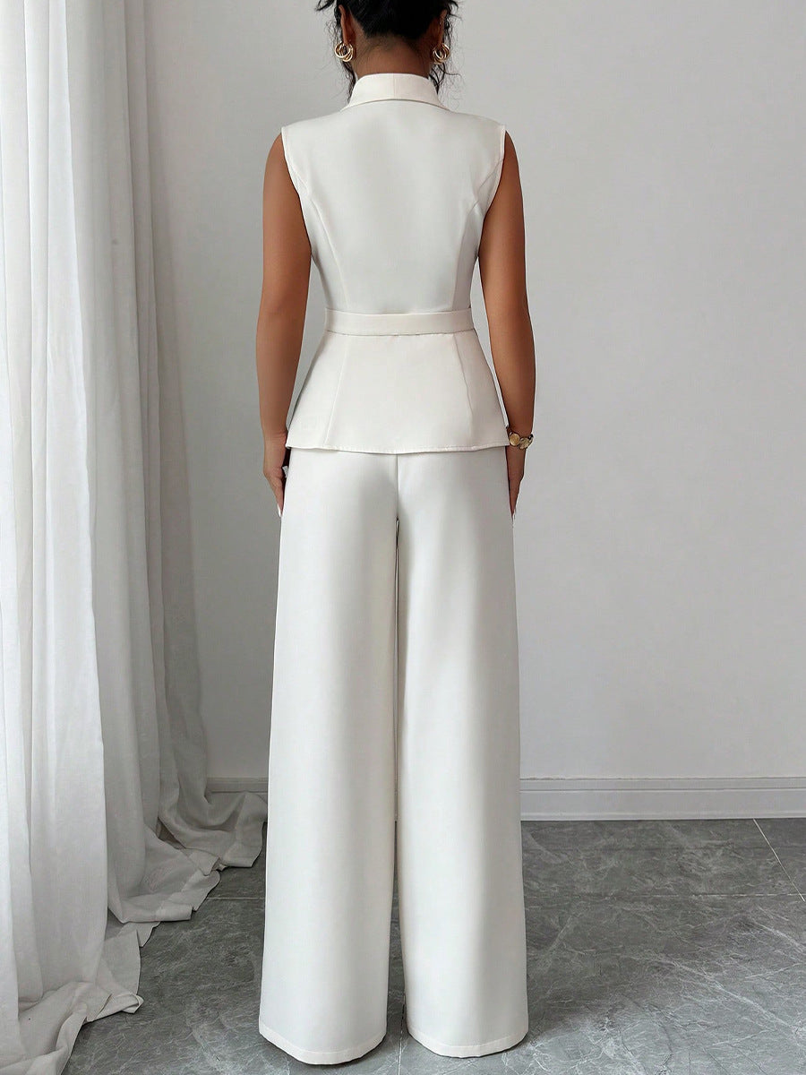 Women autumn elegant solid vest and trousers two-piece set 3