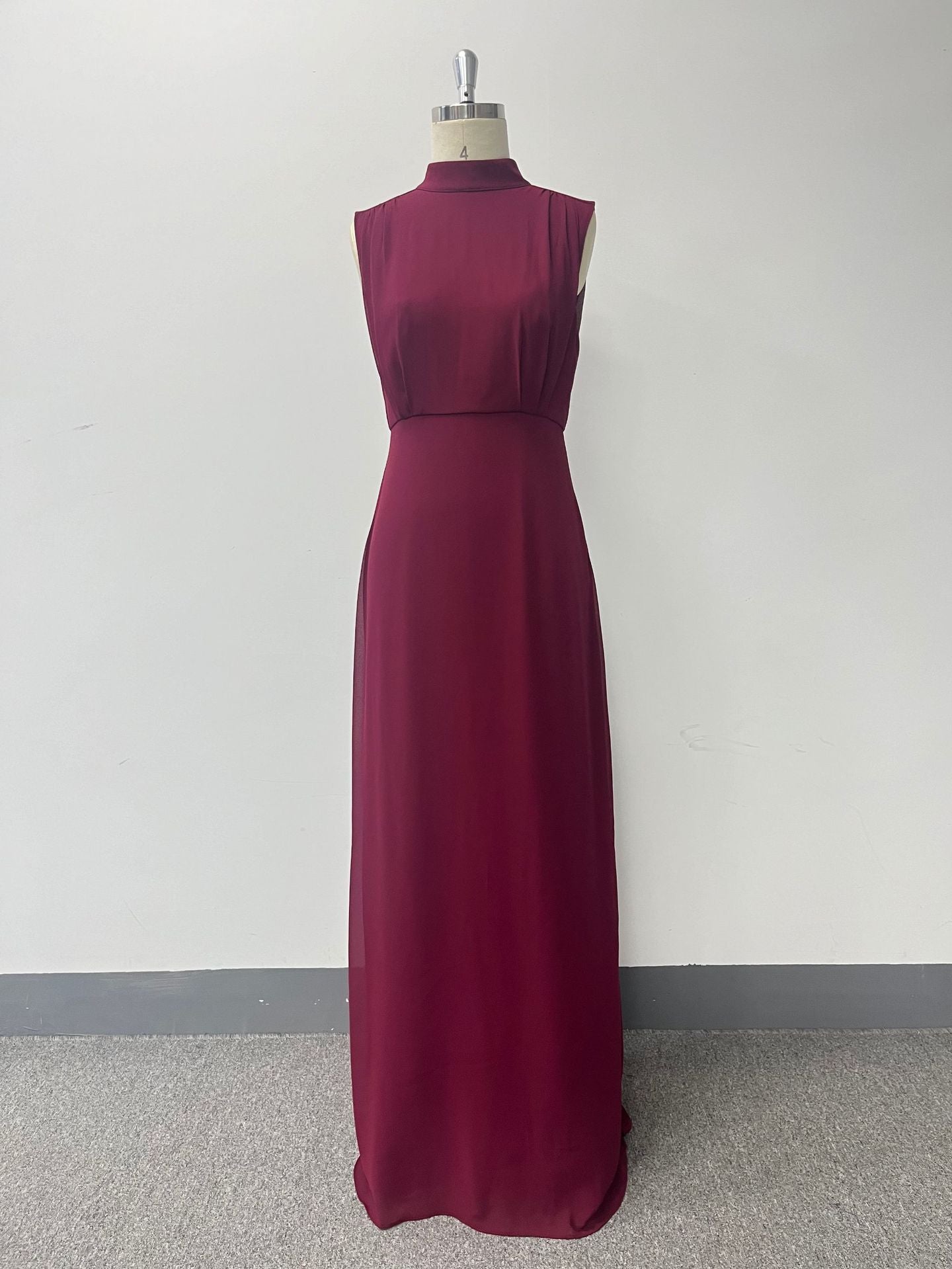 Women spring Summer Stand Collar Sleeveless elegant chiffon zipper slit evening dress 12