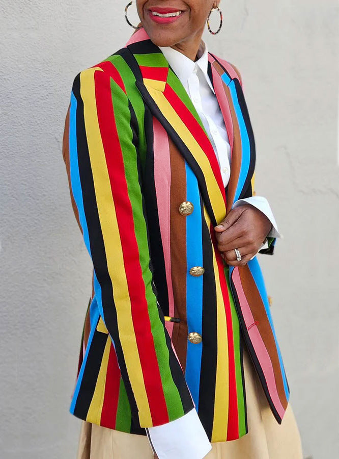 Women printed double-breasted Turndown Collar Blazer 4