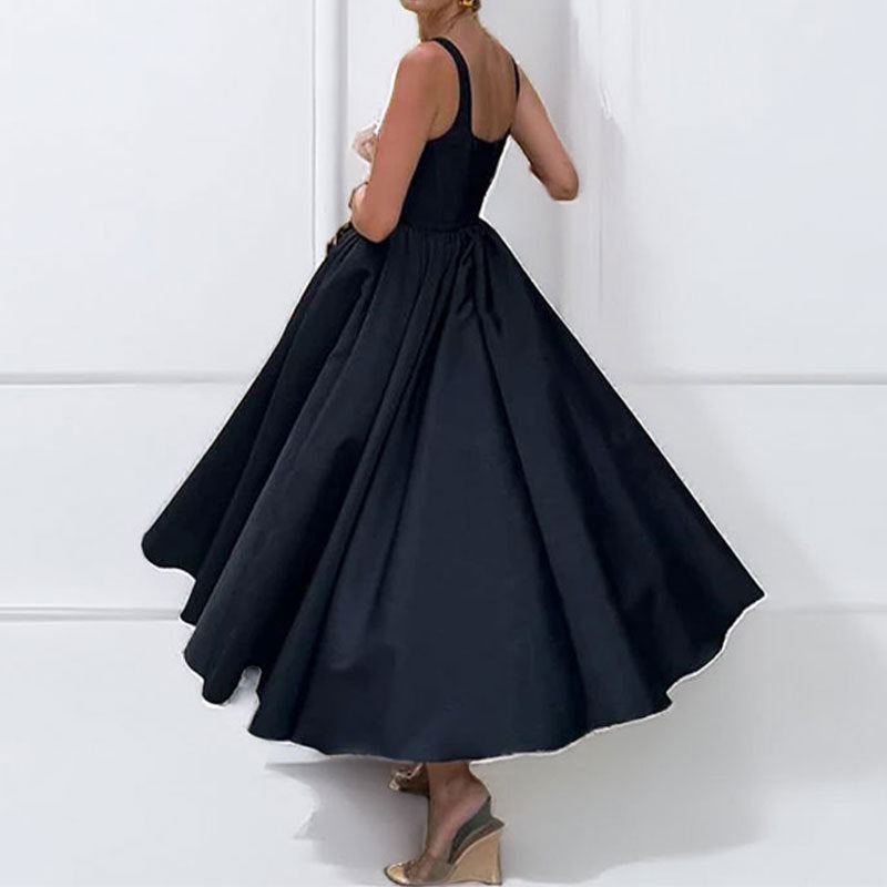 Women autumn sexy solid shoulder strap maxi dress