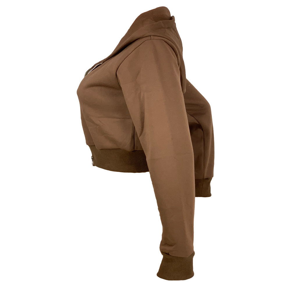 Women casual Rib Patchwork hooded zipper jacket 13