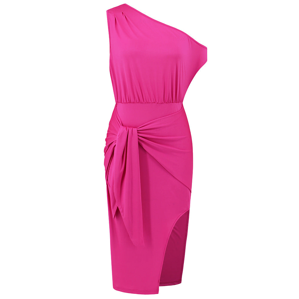 Women's Summer Sexy Slash Shoulder Lace-Up Bodycon Dress 17