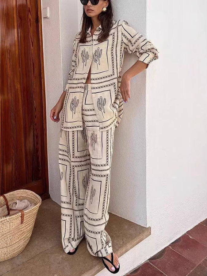 Casual Linen Shirt pants two piece set 3