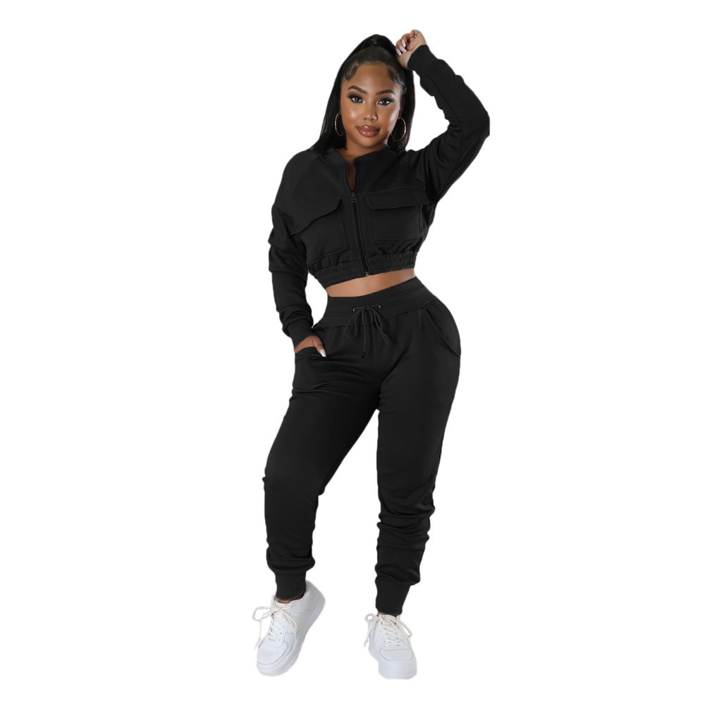 Sports Autumn And Winter Casual Fashion Short Coat Eggings Two-Piece Set 10