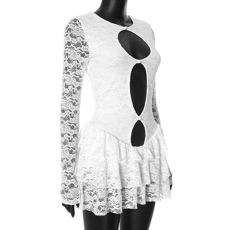 Spring Fashion Women's Slim Hollow Lace Patchwork Sexy Dress 9