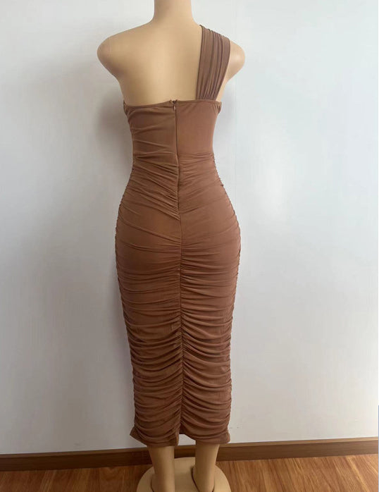 Women Sexy Cutout Solid Backless Pleated Bodycon Dress 8