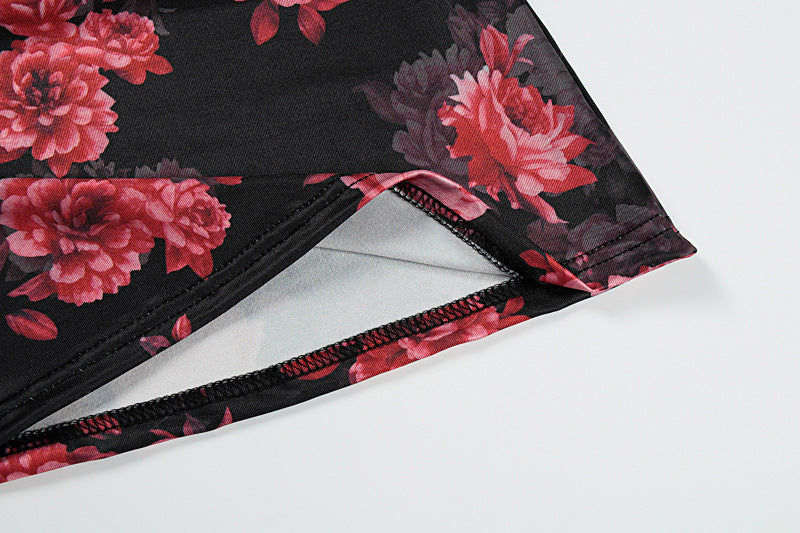 Summer Women's Fashion Floral Low-Cut Tight Fitting Slim Waist Strap Dress 14