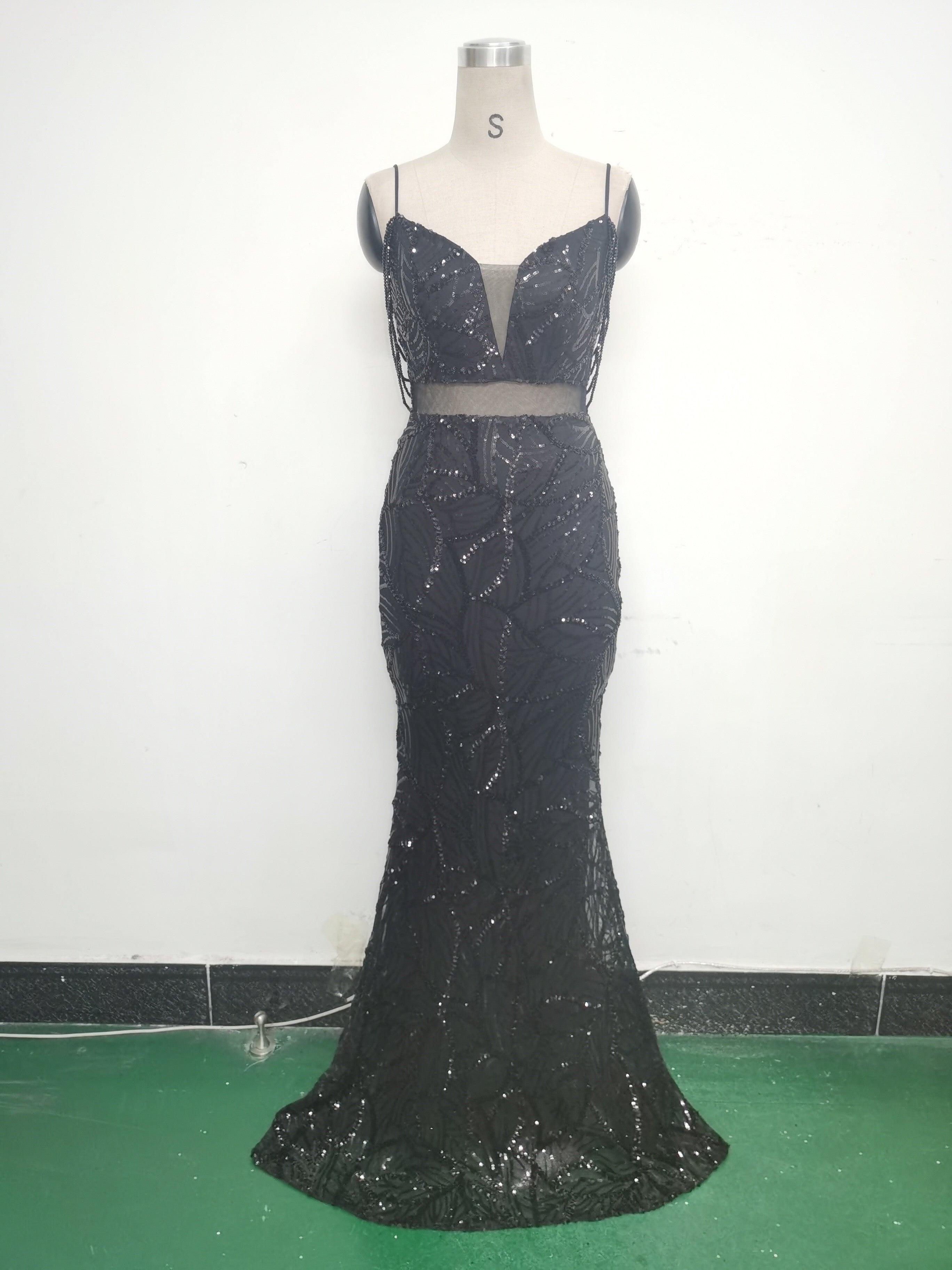 Women beaded cross Lace-Up hollow Patchwork Formal Party evening dress 32