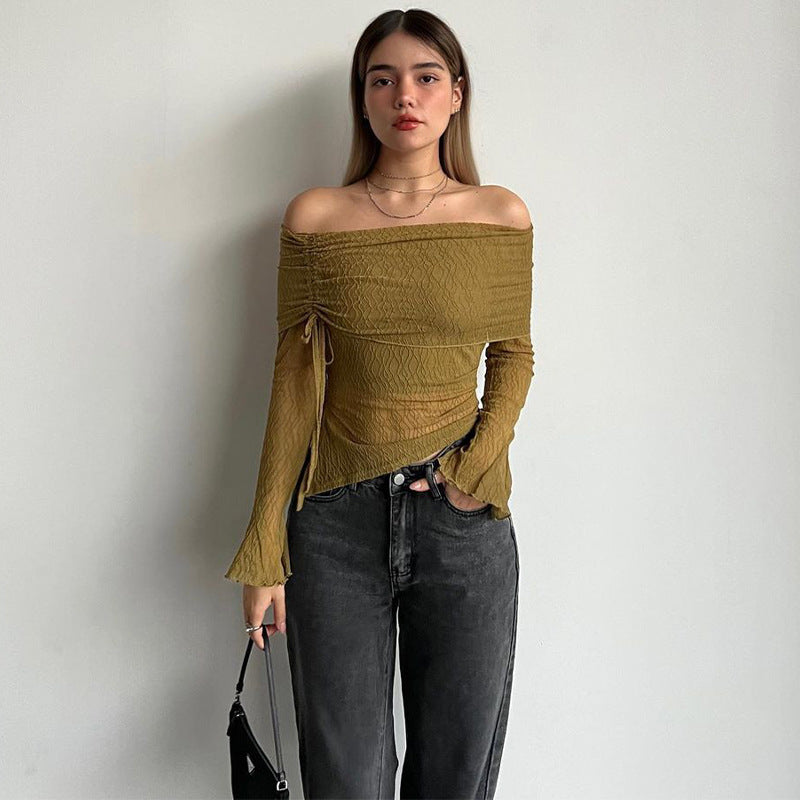 Women's Autumn Off Shoulder Long Sleeve Knitting Top 3