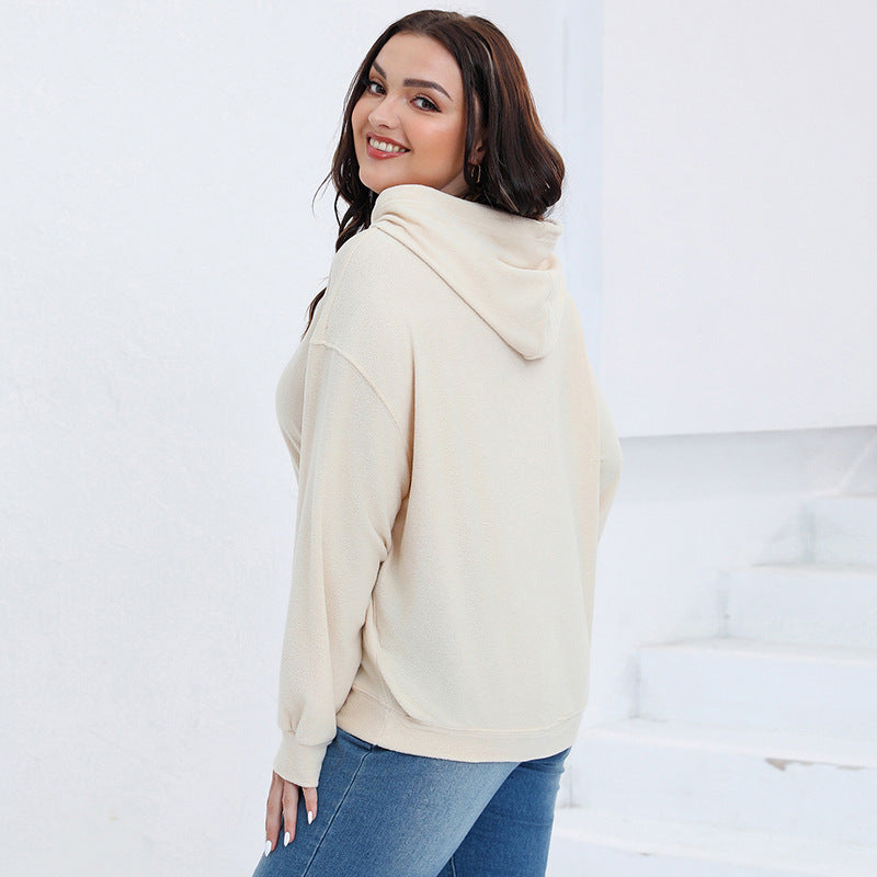 Plus Size Autumn and Winter Long Sleeve Solid Loose Fleece Hoodies 6