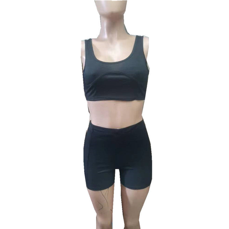Women Rib Camisole and Shorts Summer Casual Sports Two-piece Set 5