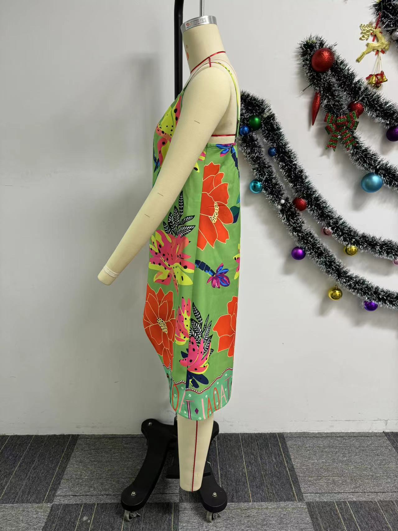 Women Sexy Printed Suspender Slit Dress and Shorts Two-piece Set 11