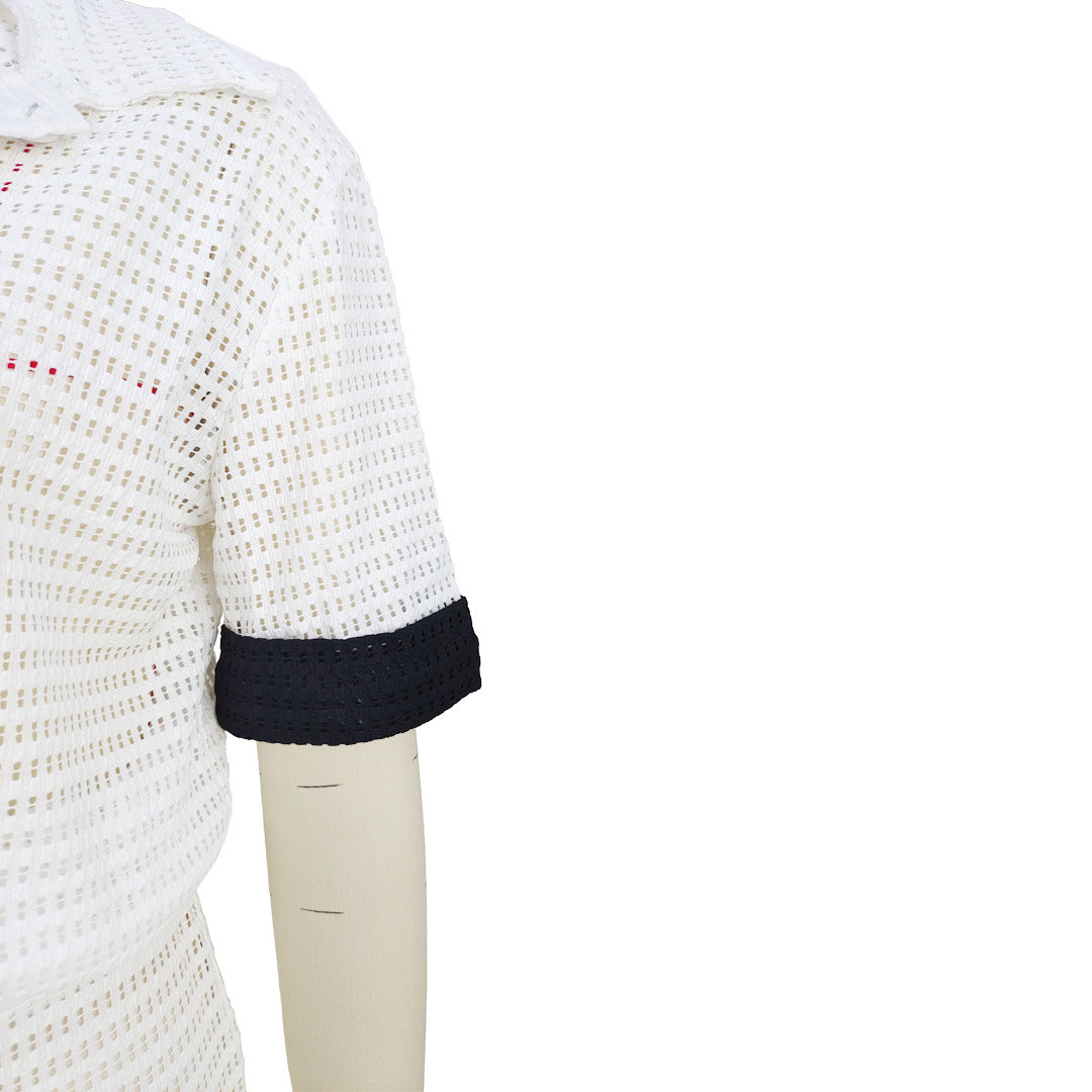 Women Solid Button Short Sleeve Top and Short Two-Piece Set 28